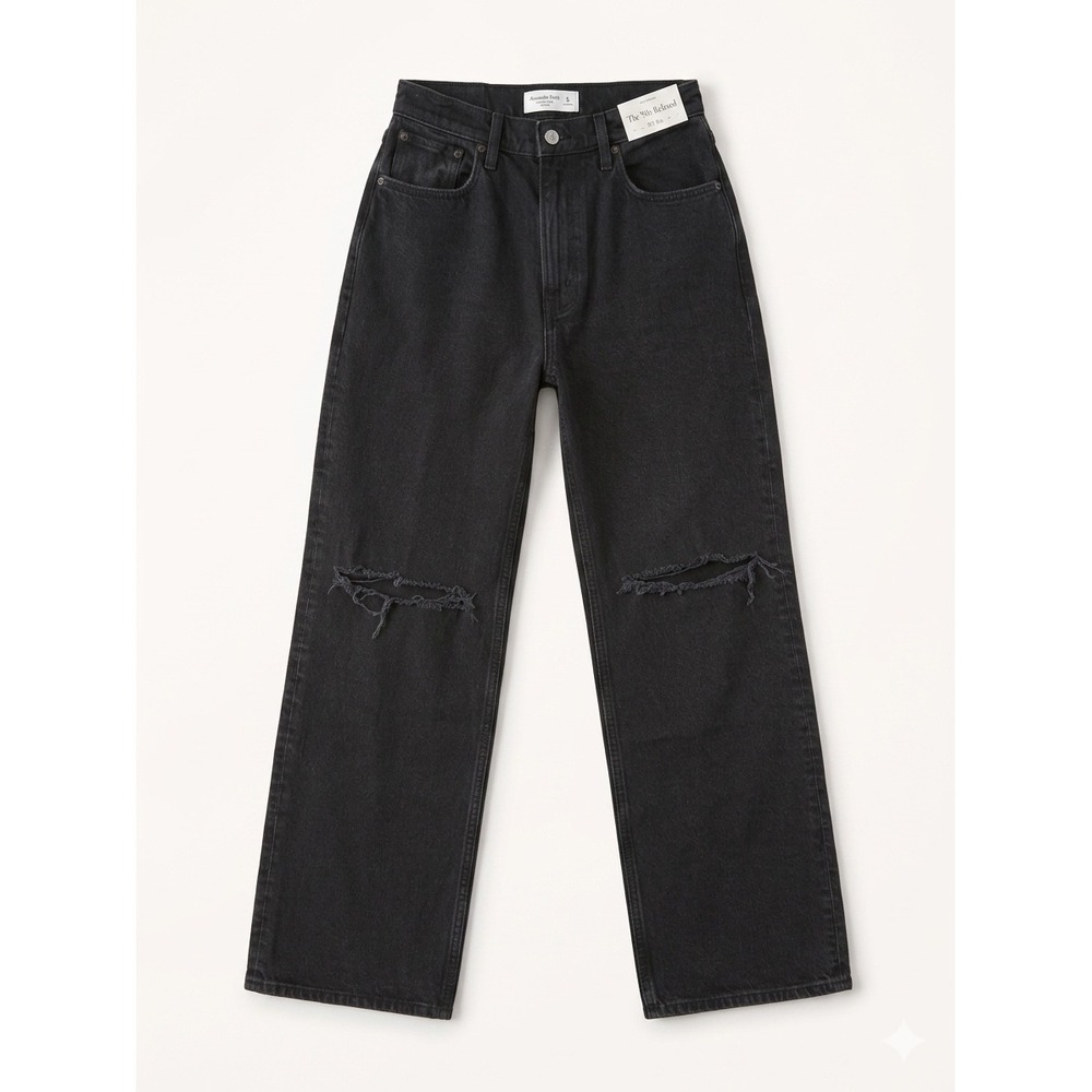Abercrombie & Fitch The 90s Relaxed High Rise Distressed Jeans Black 27 4XS